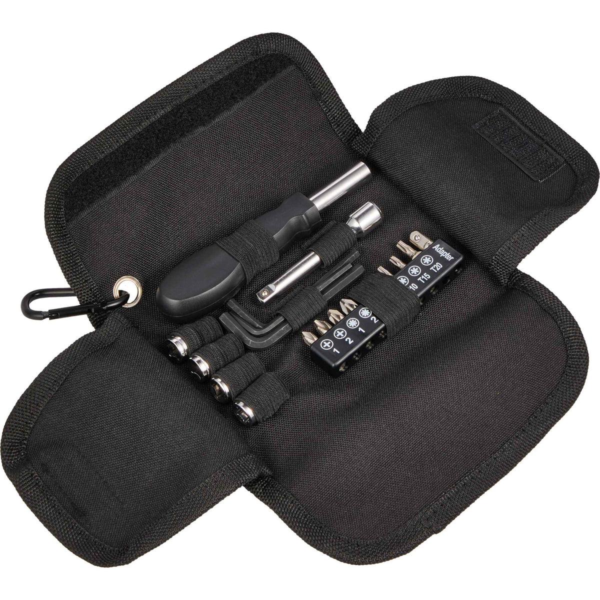 Tool Set in Recycled PET Fold Up Pouch, 19 Pieces - Black - Detail