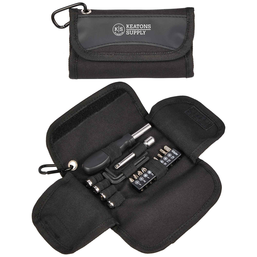 Tool Set in Recycled PET Fold Up Pouch, 19 Pieces - Black - Front Group