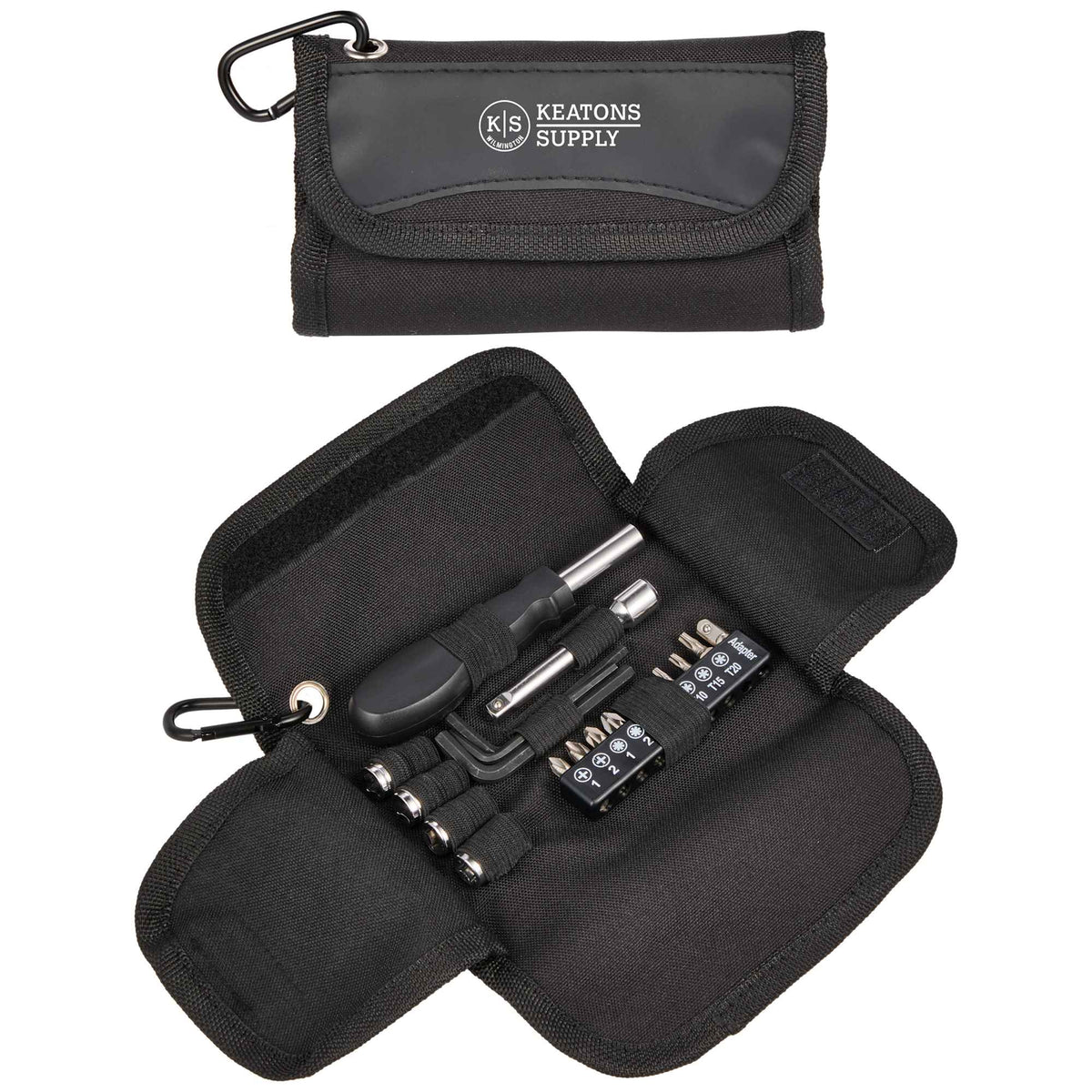 Tool Set in Recycled PET Fold Up Pouch, 19 Pieces - Black - Front Group