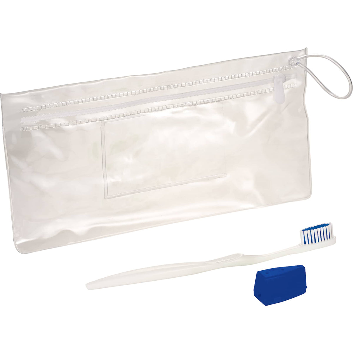 Toothbrush and Travel Cap Kit in a Zip Pouch, 3 Pieces - Blue - Right Angle 2