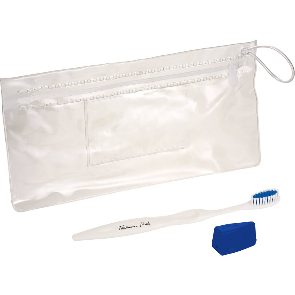 Toothbrush and Travel Cap Kit in a Zip Pouch, 3 Pieces - Blue - Right Angle