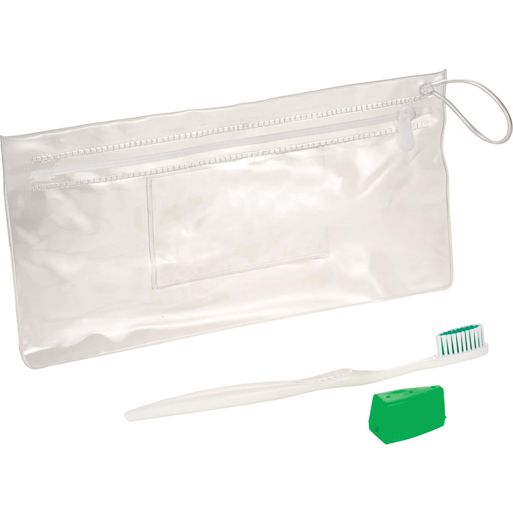 Toothbrush and Travel Cap Kit in a Zip Pouch, 3 Pieces - Green - Right Angle 2