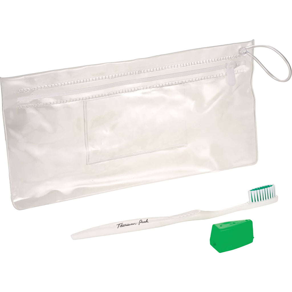 Toothbrush and Travel Cap Kit in a Zip Pouch, 3 Pieces - Green - Right Angle