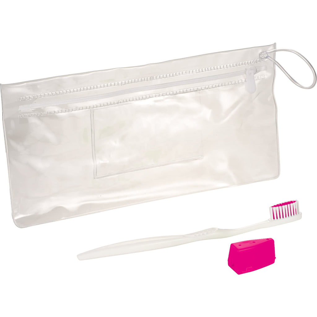 Toothbrush and Travel Cap Kit in a Zip Pouch, 3 Pieces - Pink - Right Angle 2