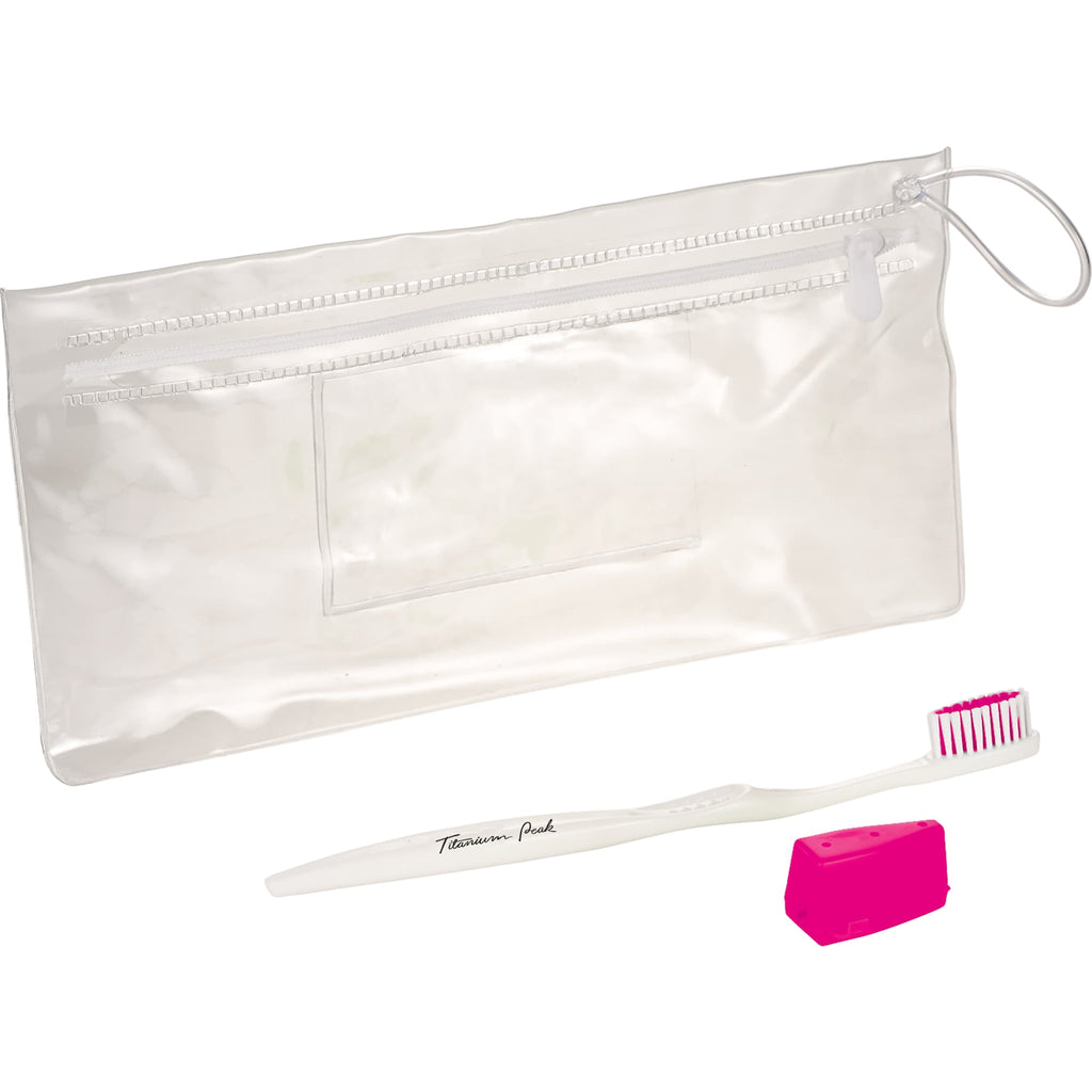Toothbrush and Travel Cap Kit in a Zip Pouch, 3 Pieces - Pink - Right Angle