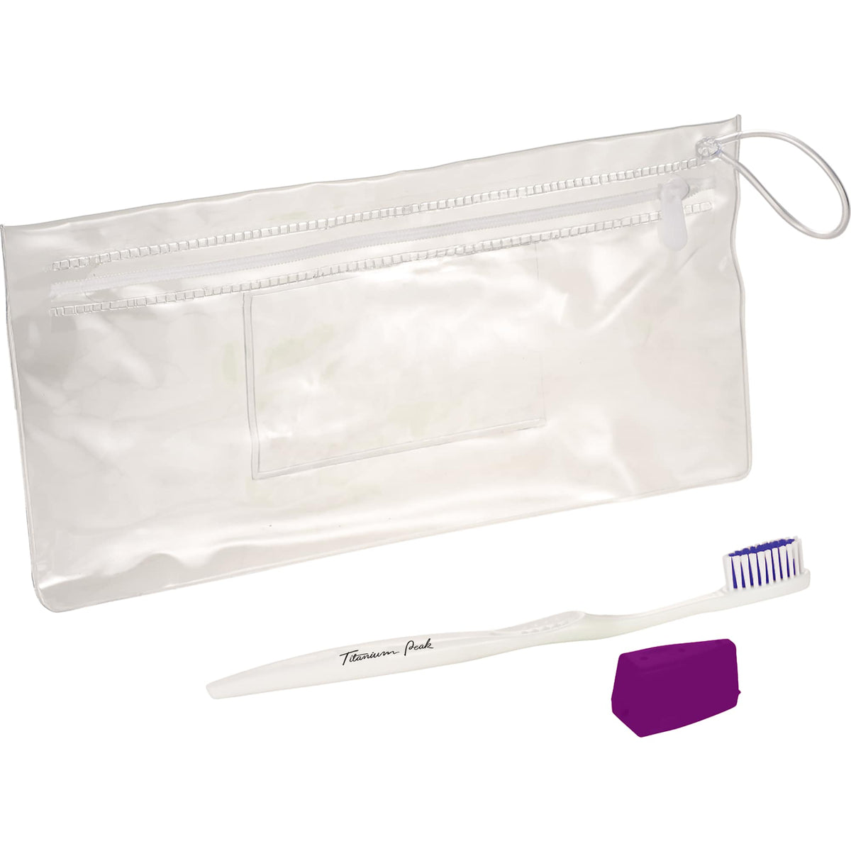 Toothbrush and Travel Cap Kit in a Zip Pouch, 3 Pieces - Purple - Right Angle