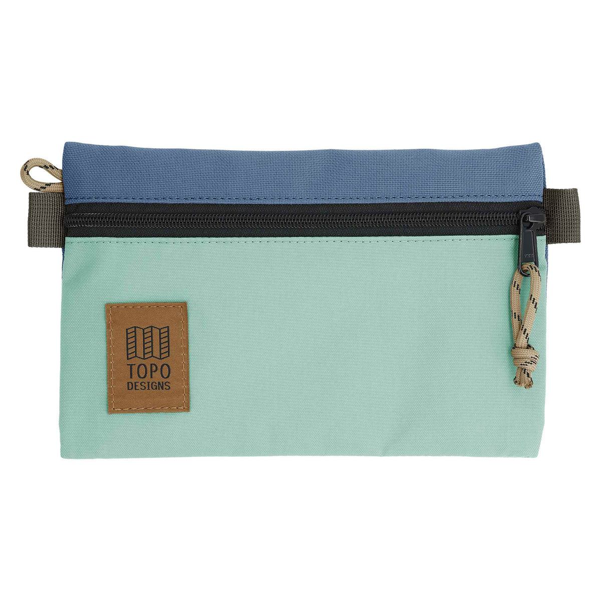 Topo Designs Accessory Pouch in Recycled Nylon Embroidery - Stone Blue/Ash Green - Front