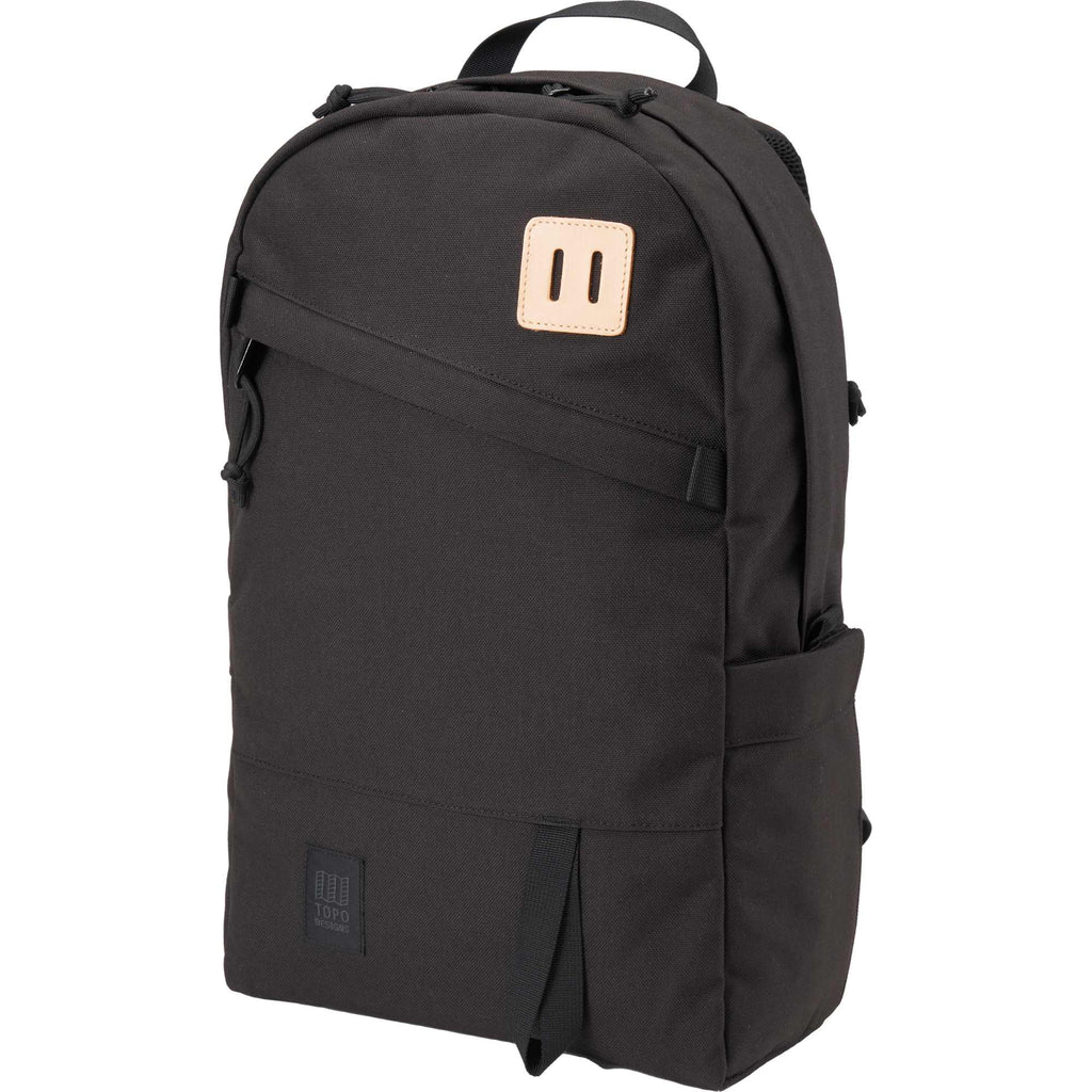 Topo Designs Daypack Classic in Recycled Nylon, 15 Inch Transfer - Black - Left Angle