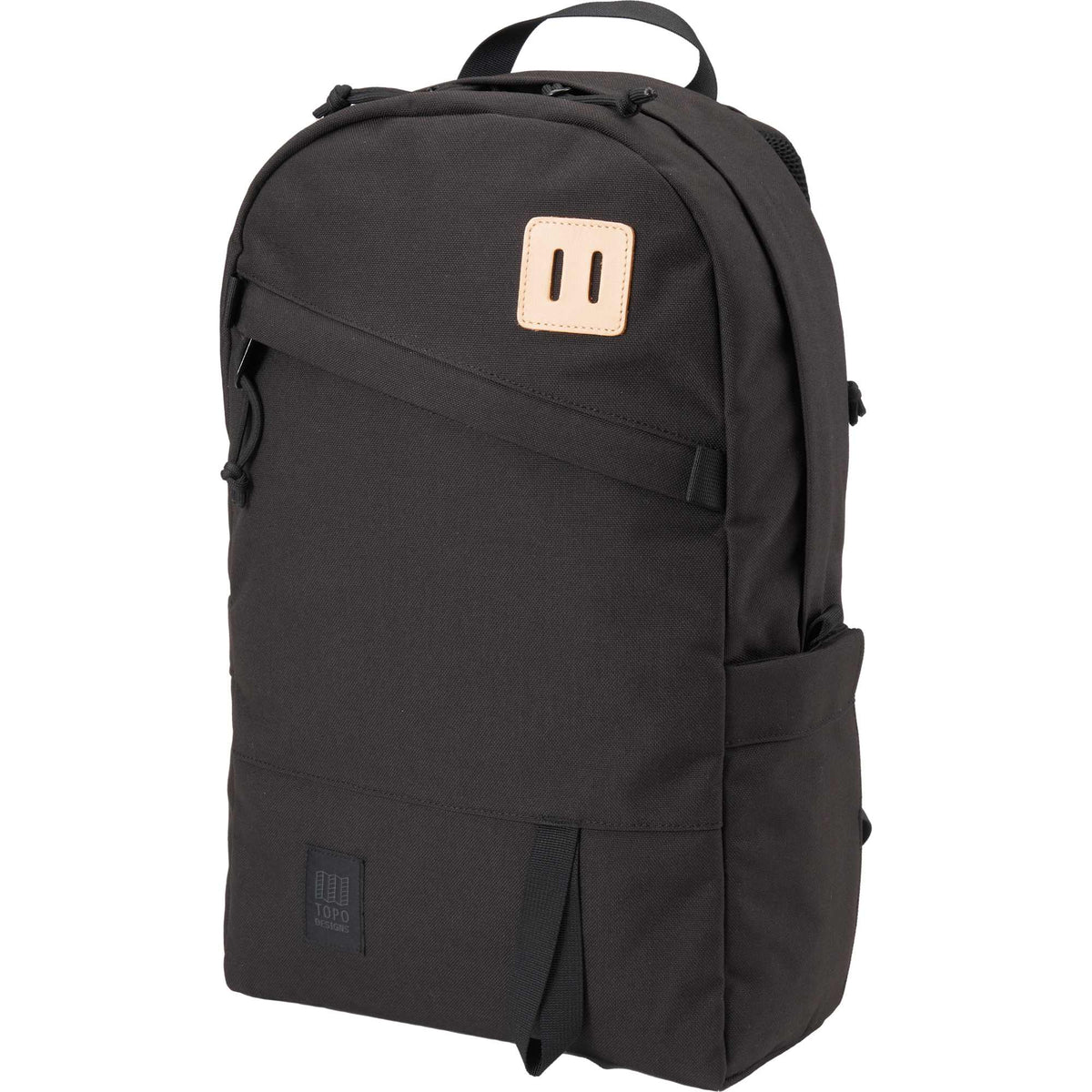 Topo Designs Daypack Classic in Recycled Nylon, 15 Inch Transfer - Black - Left Angle