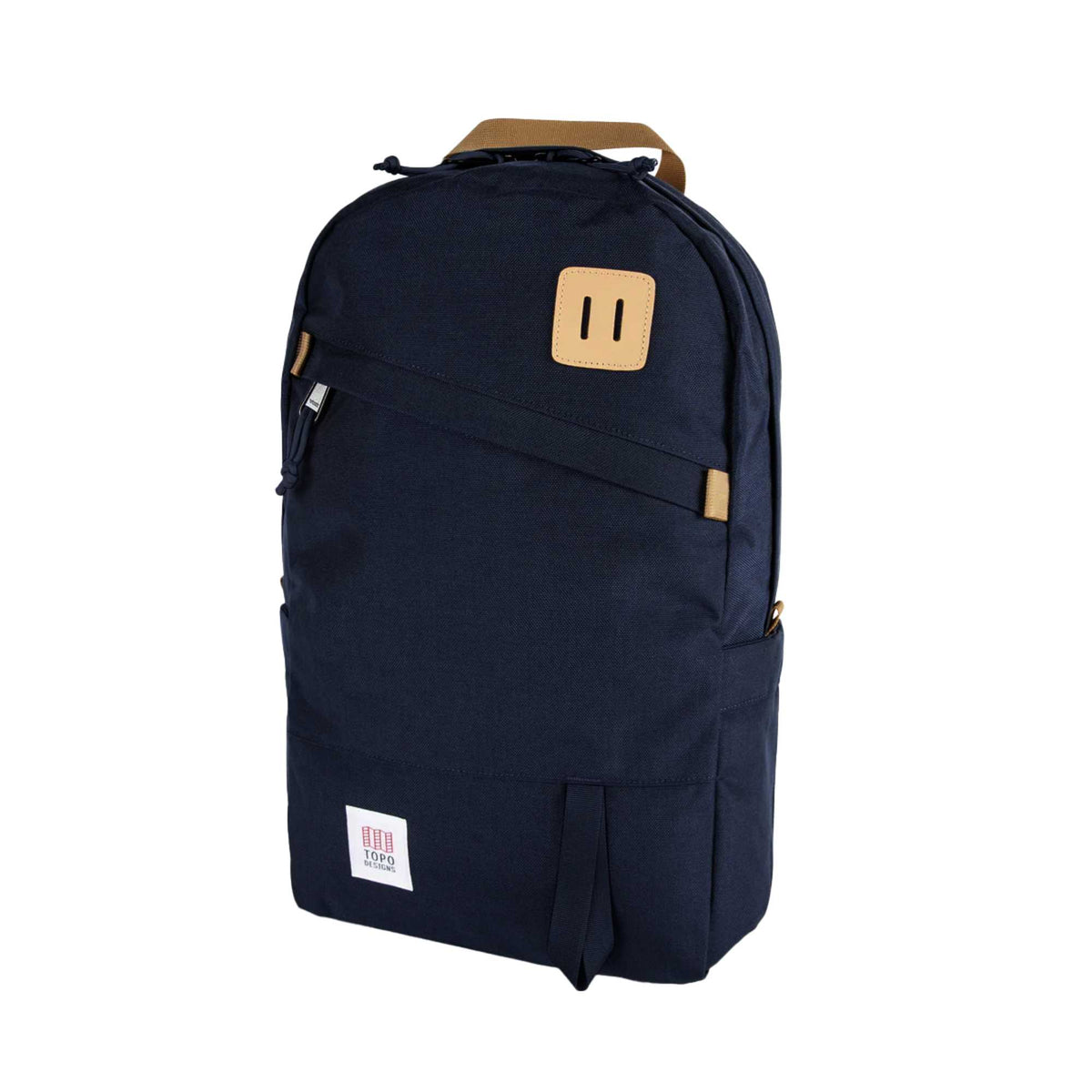 Topo Designs Daypack Classic in Recycled Nylon, 15 Inch Transfer - Navy - Left Angle 2
