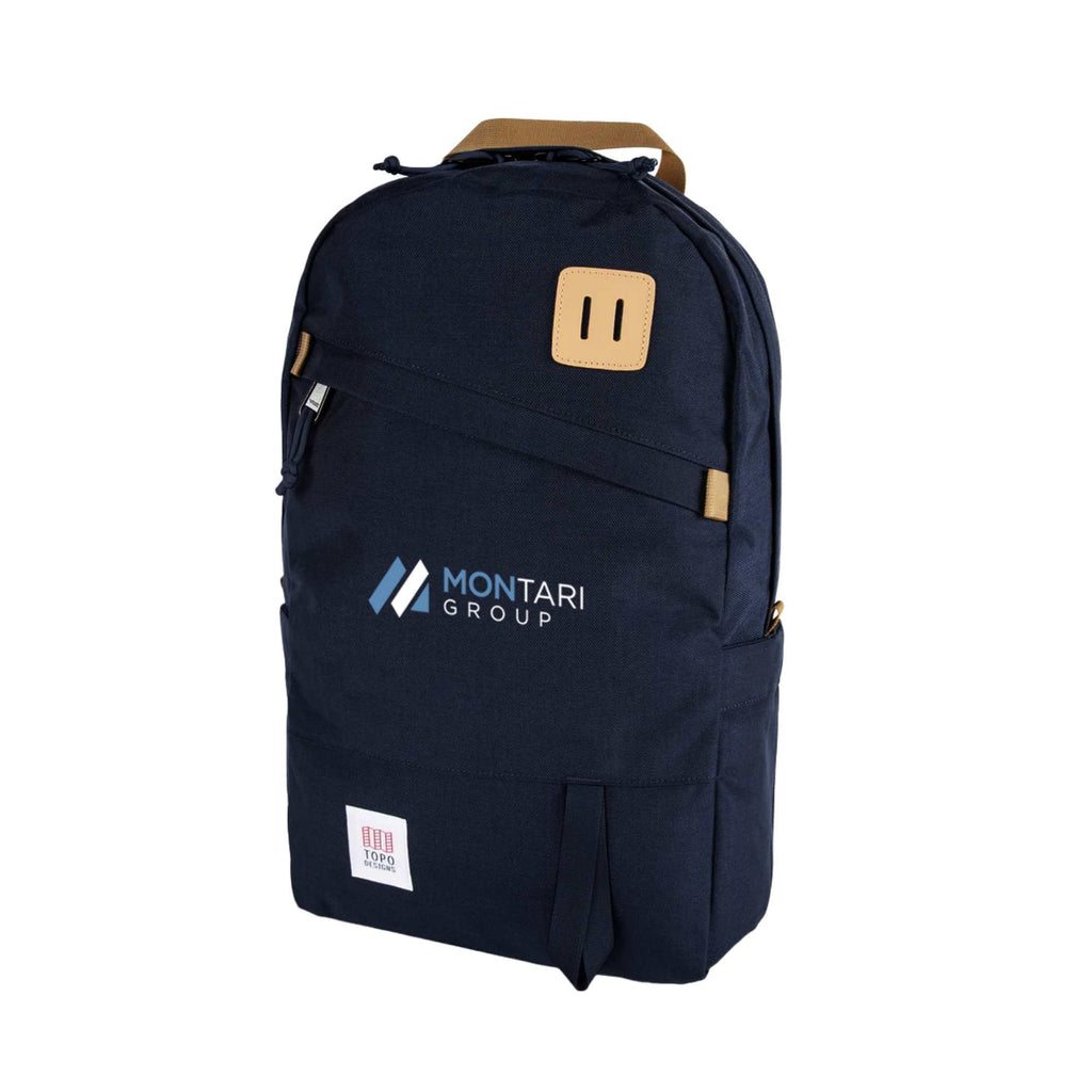 Topo Designs Daypack Classic in Recycled Nylon, 15 Inch Transfer - Navy - Left Angle