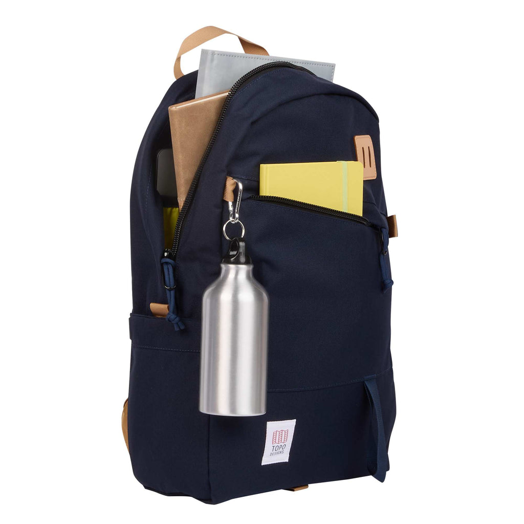 Topo Designs Daypack Classic in Recycled Nylon, 15 Inch Transfer - Navy - Propped