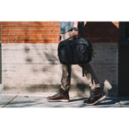 Topo Designs Global Briefcase with Backpack Straps Embroidery - Black - Front Lifestyle