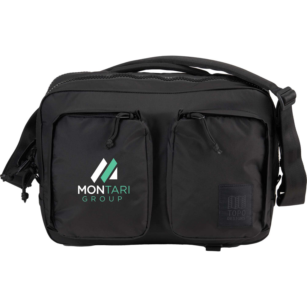Topo Designs Global Briefcase with Backpack Straps Embroidery - Black - Front