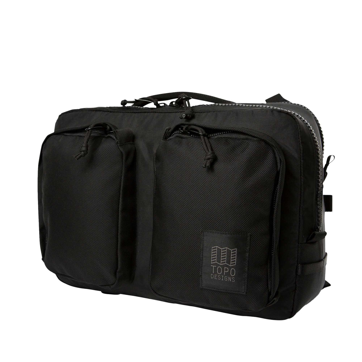 Topo Designs Global Briefcase with Backpack Straps Embroidery - Black - Left Angle 2