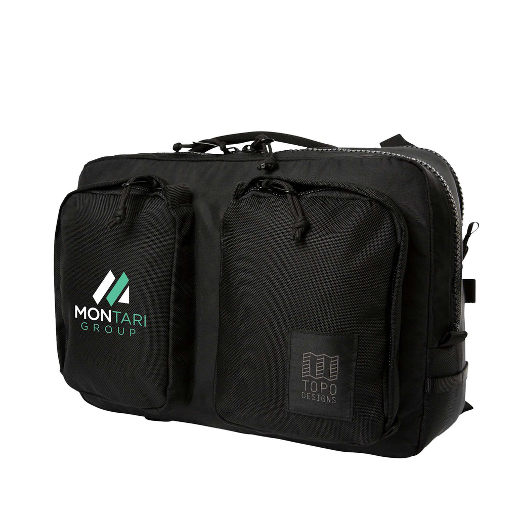 Topo Designs Global Briefcase with Backpack Straps Embroidery - Black - Left Angle