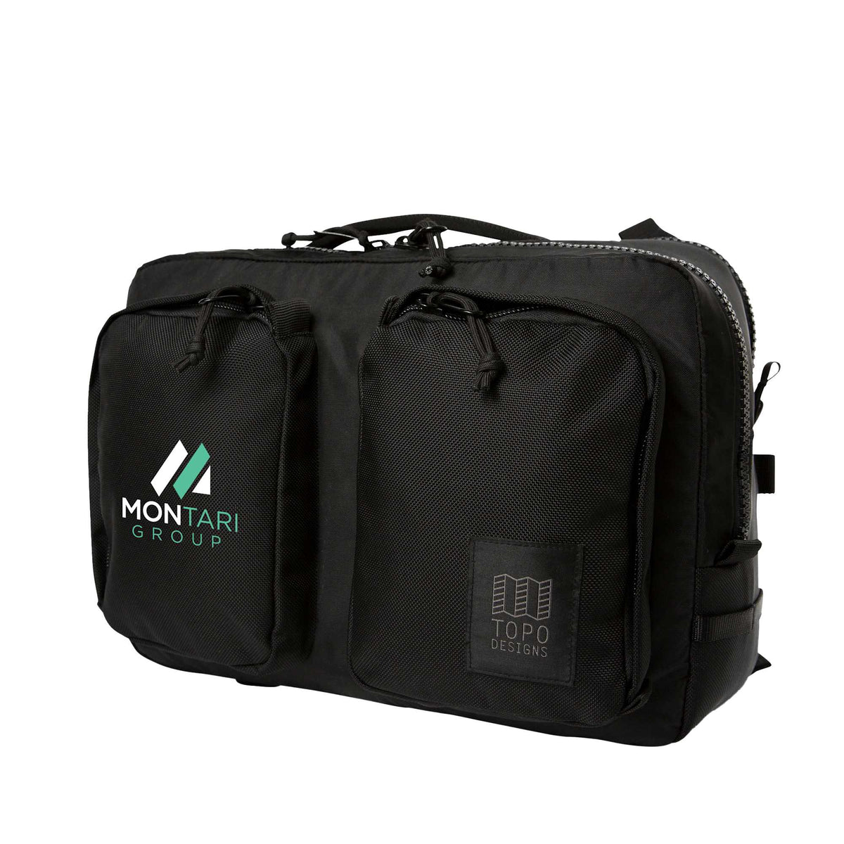 Topo Designs Global Briefcase with Backpack Straps Embroidery - Black - Left Angle
