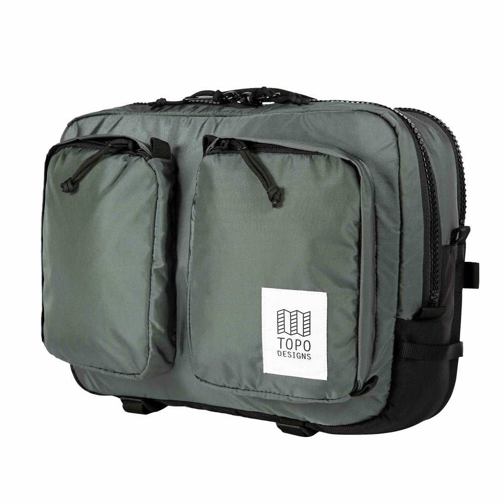 Topo Designs Global Briefcase with Backpack Straps Embroidery - Charcoal - Left Angle 2
