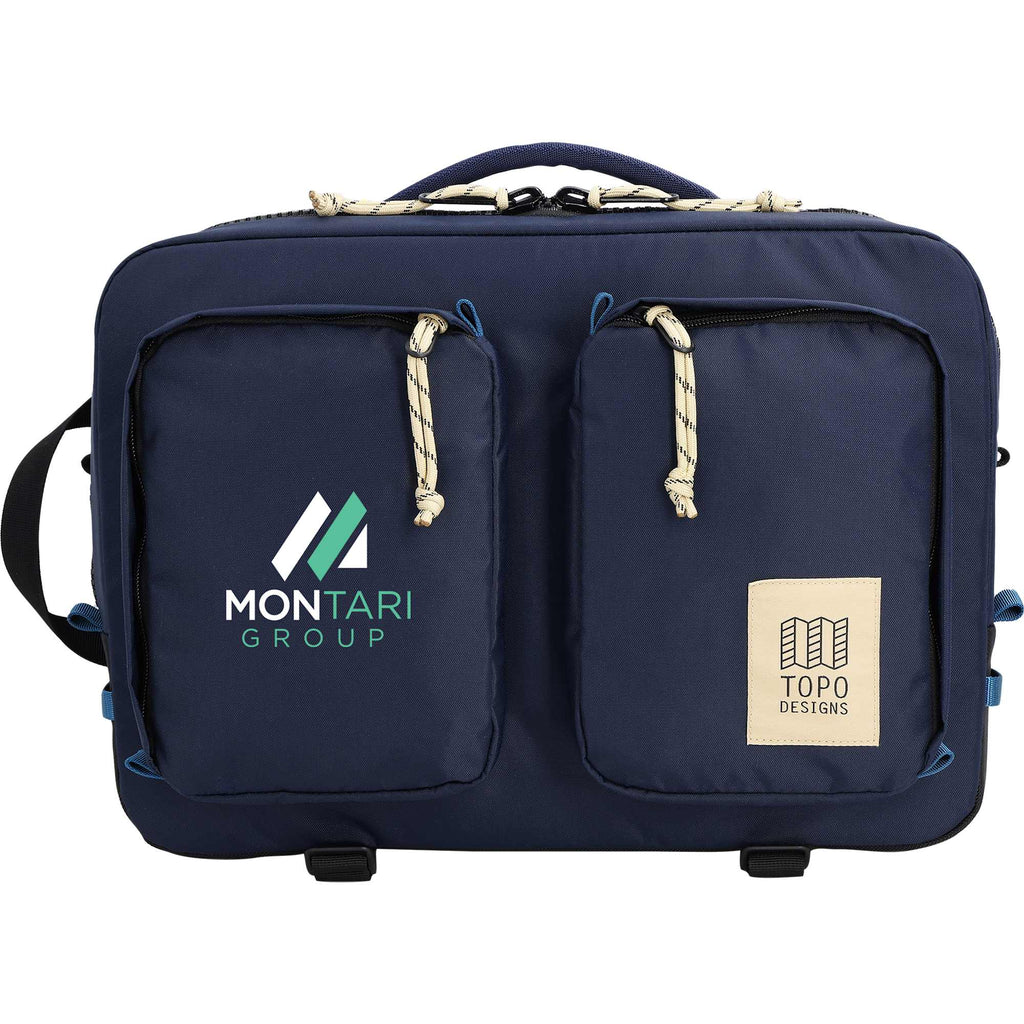 Topo Designs Global Briefcase with Backpack Straps Embroidery - Navy - Front
