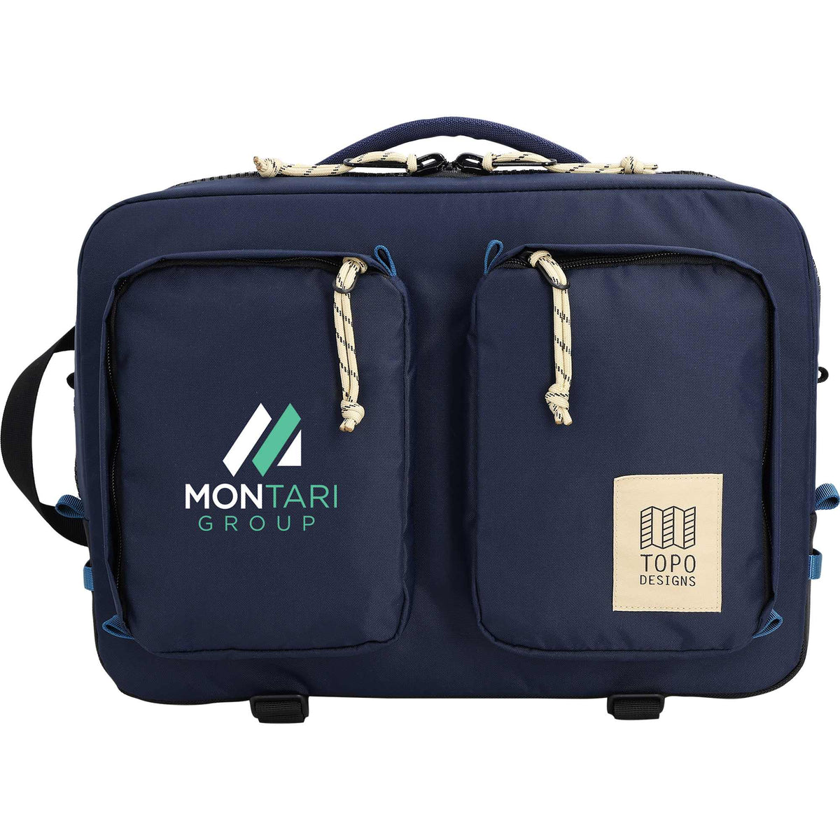Topo Designs Global Briefcase with Backpack Straps Embroidery - Navy - Front