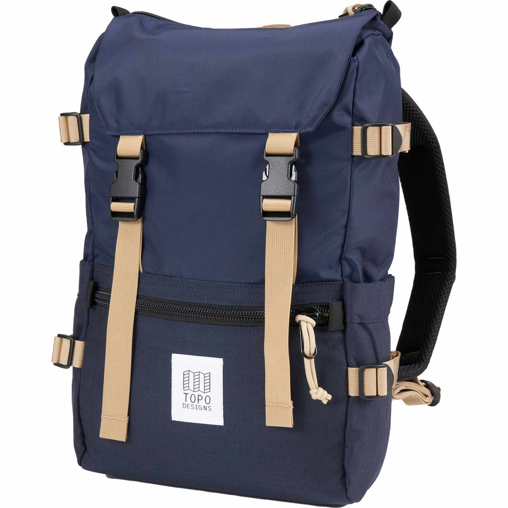 Topo Designs Rover Pack Classic in Recycled Nylon, 15 Inch Transfer - Navy - Left Angle 2