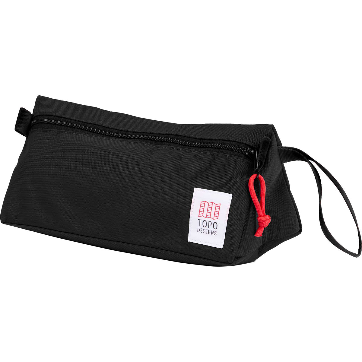 Topo Designs Triangle Dopp Kit in Recycled Nylon, 3 L Embroidery - Black - Left Angle 2