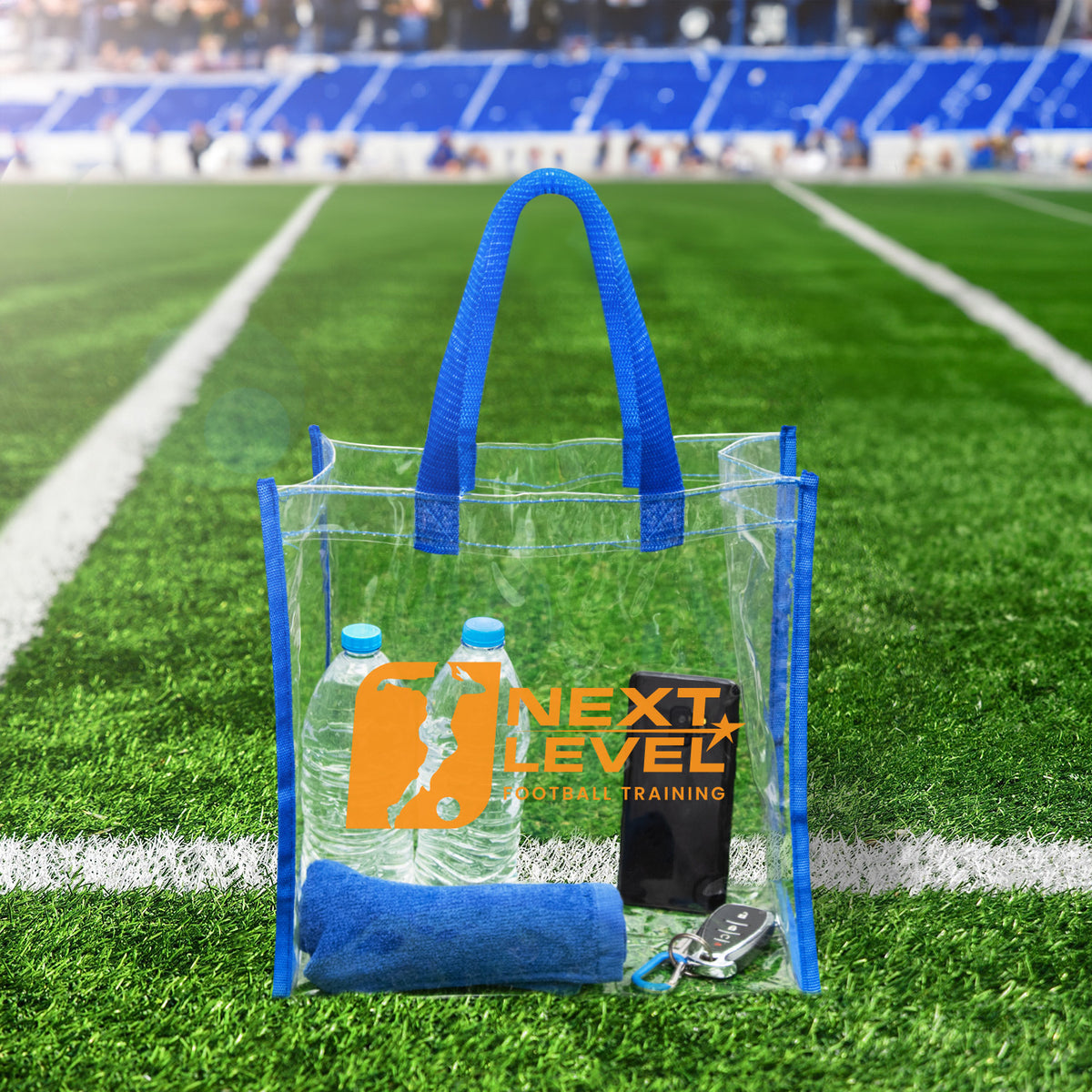 Tote Bag in Clear EVA - Royal Blue Trim - Silk Screen