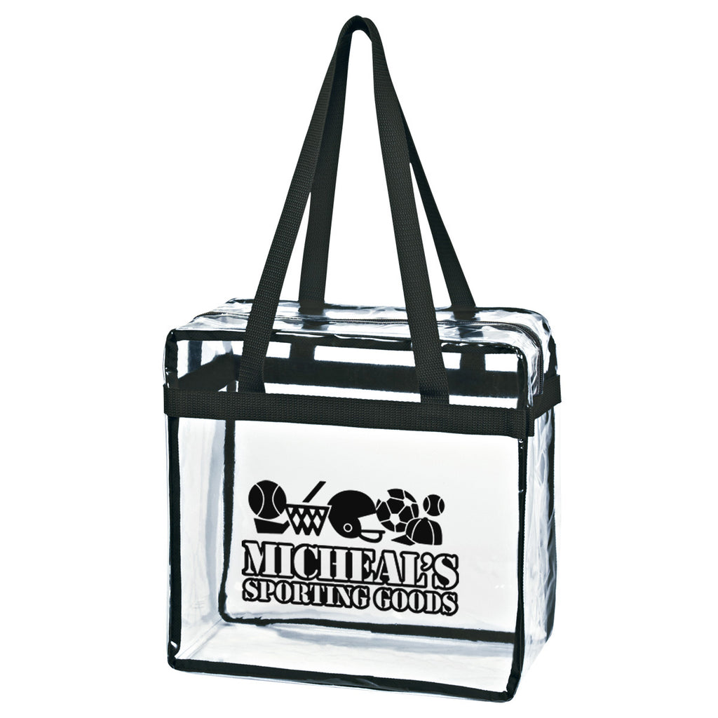 Tote Bag in Clear EVA with Zip - Clear with Black - Silk Screen