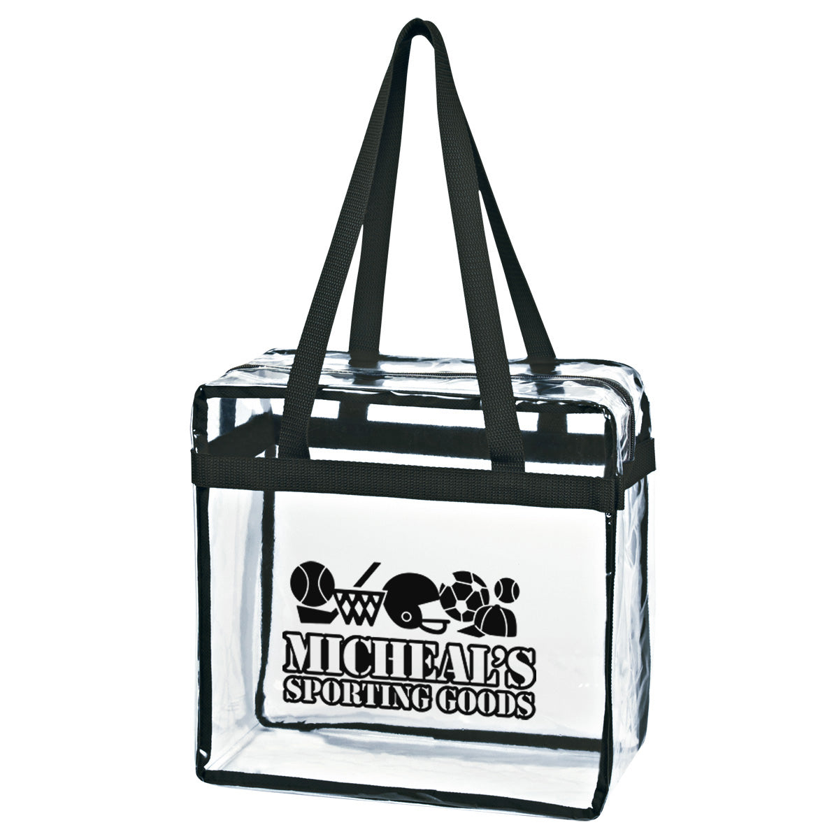 Tote Bag in Clear EVA with Zip - Clear with Black - Silk Screen