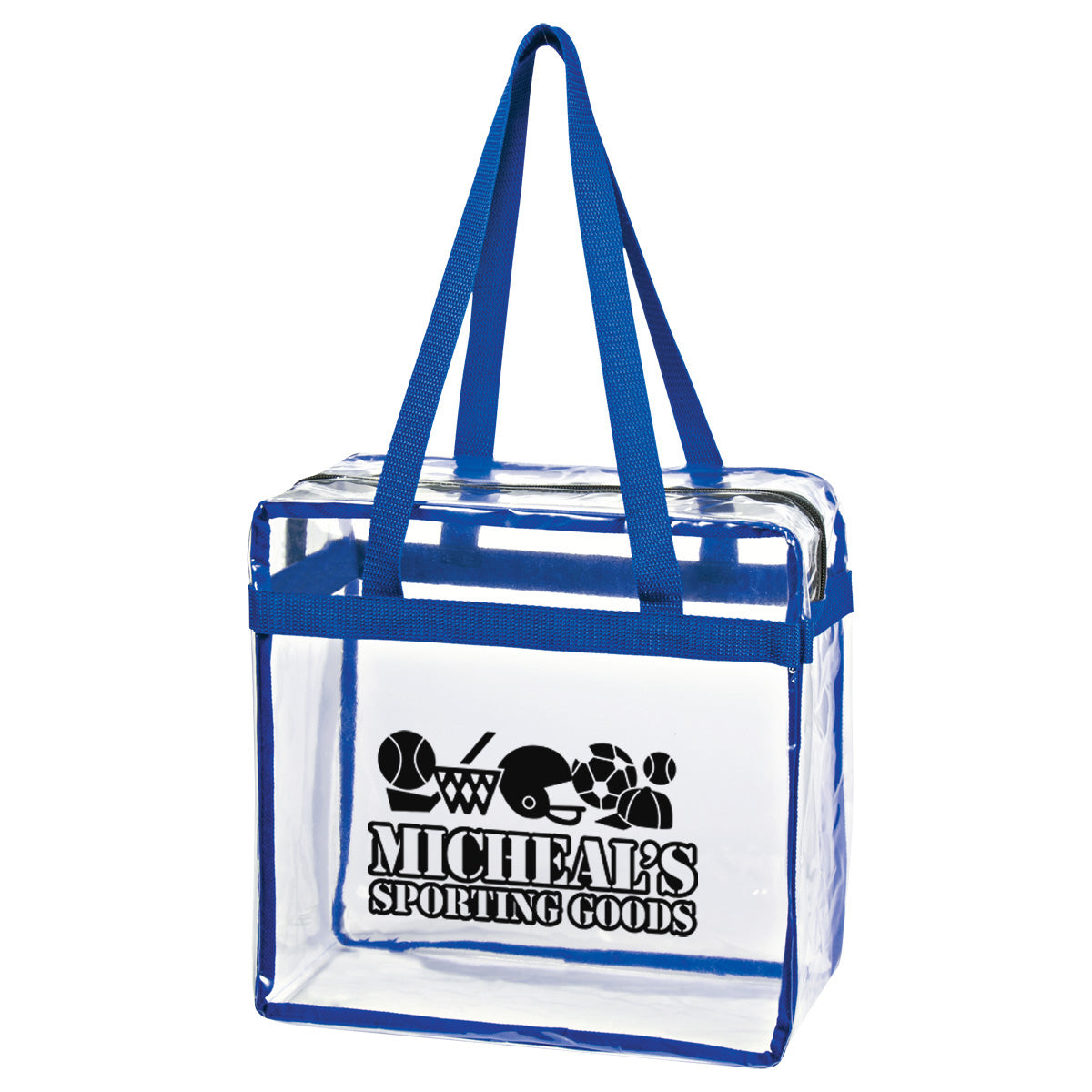 Tote Bag in Clear EVA with Zip - Clear With Royal - Silk Screen