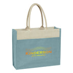 Tote Bag in Jute with Front Pocket - Light Blue - Colorbrite