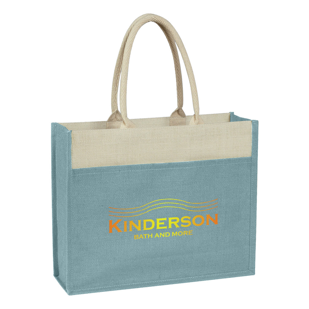 Tote Bag in Jute with Front Pocket - Light Blue - Colorbrite