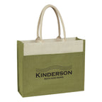 Tote Bag in Jute with Front Pocket - Light Green - Silk Screen