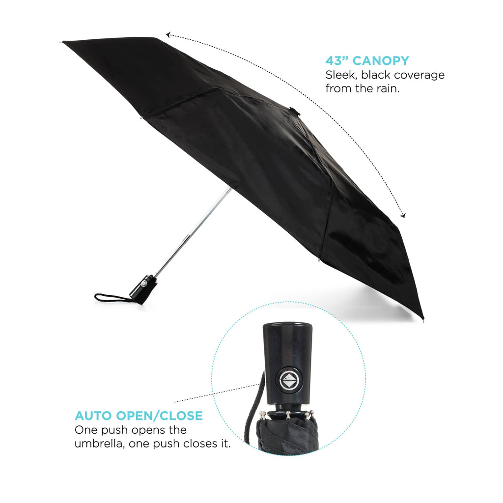 Totes Three-Section Auto Open and Close Umbrella, 43 Inch - Black - Photo 2