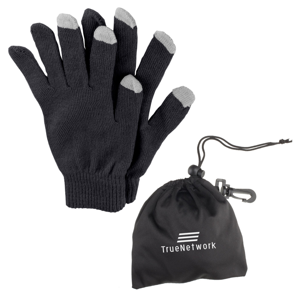 Touch Screen Gloves in a Pouch - Gray - Silk Screen