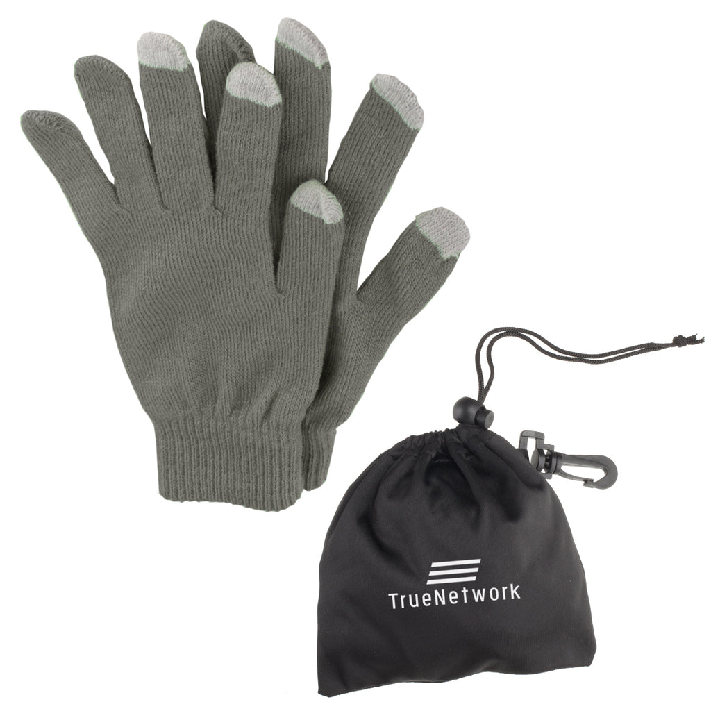 Touch Screen Gloves in a Pouch - Gray - Silk Screen