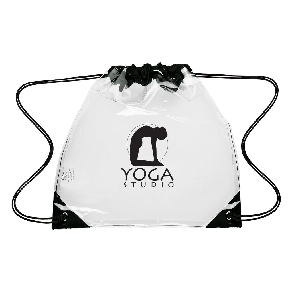 Touchdown Drawstring Backpack in Clear EVA - Clear with Black - Silk Screen