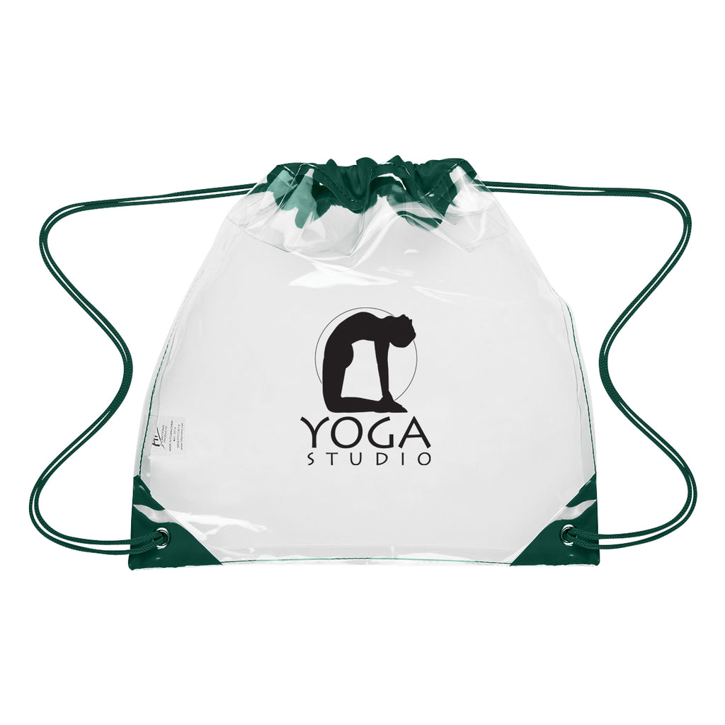 Touchdown Drawstring Backpack in Clear EVA - Forest Green - Silk Screen