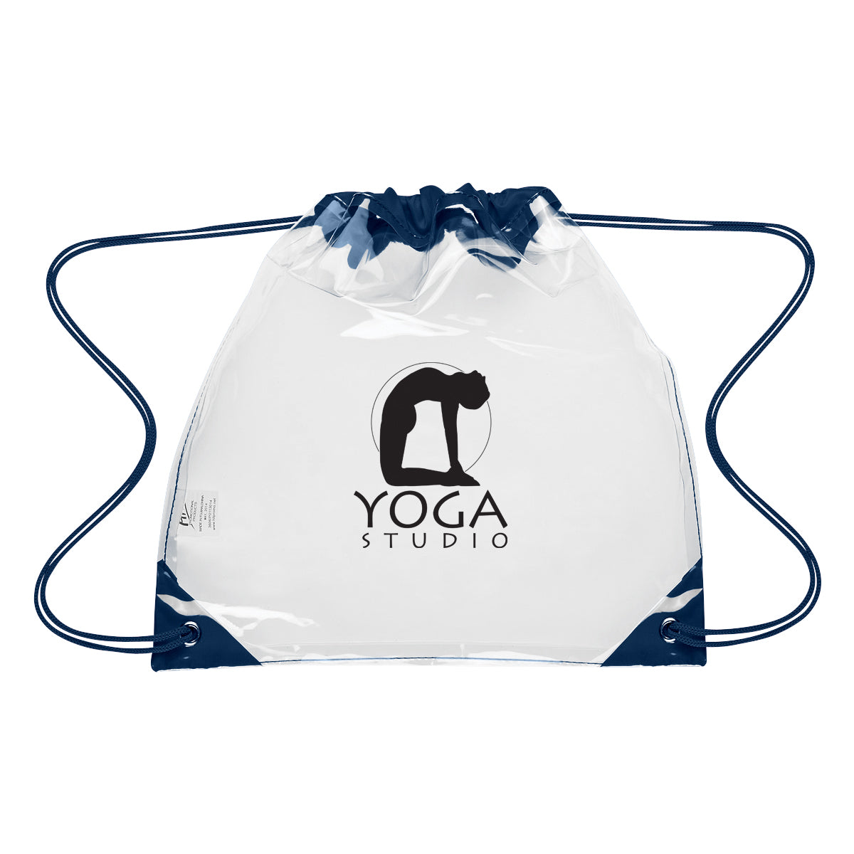 Touchdown Drawstring Backpack in Clear EVA - Navy - Silk Screen