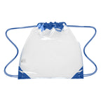 Touchdown Drawstring Backpack in Clear EVA - Royal Blue Trim - Blank
