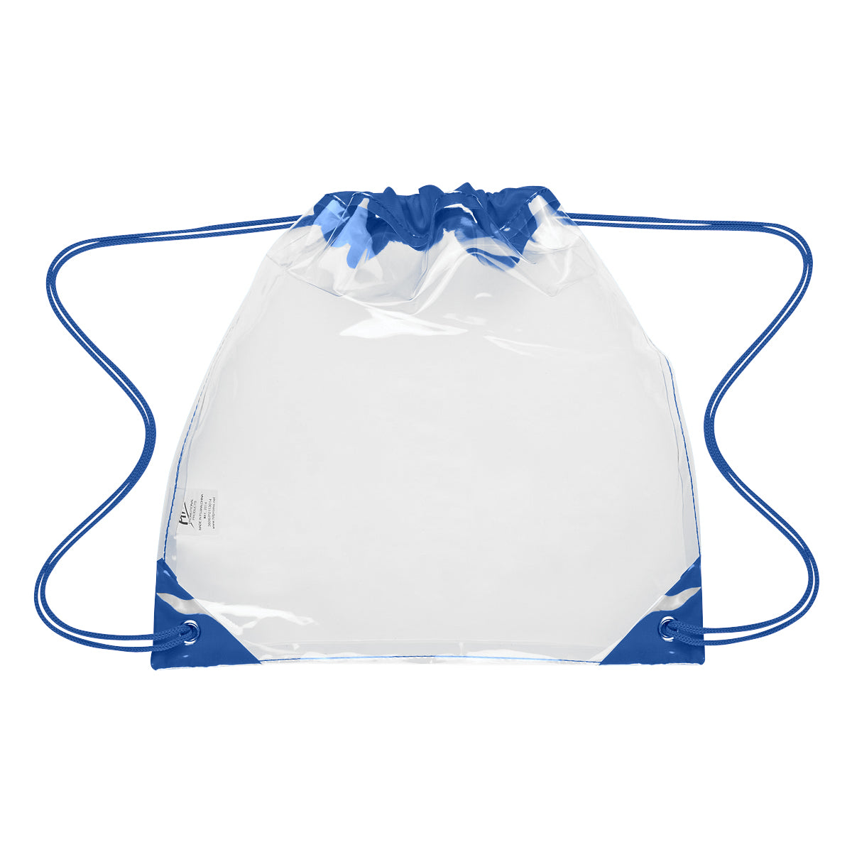 Touchdown Drawstring Backpack in Clear EVA - Royal Blue Trim - Blank