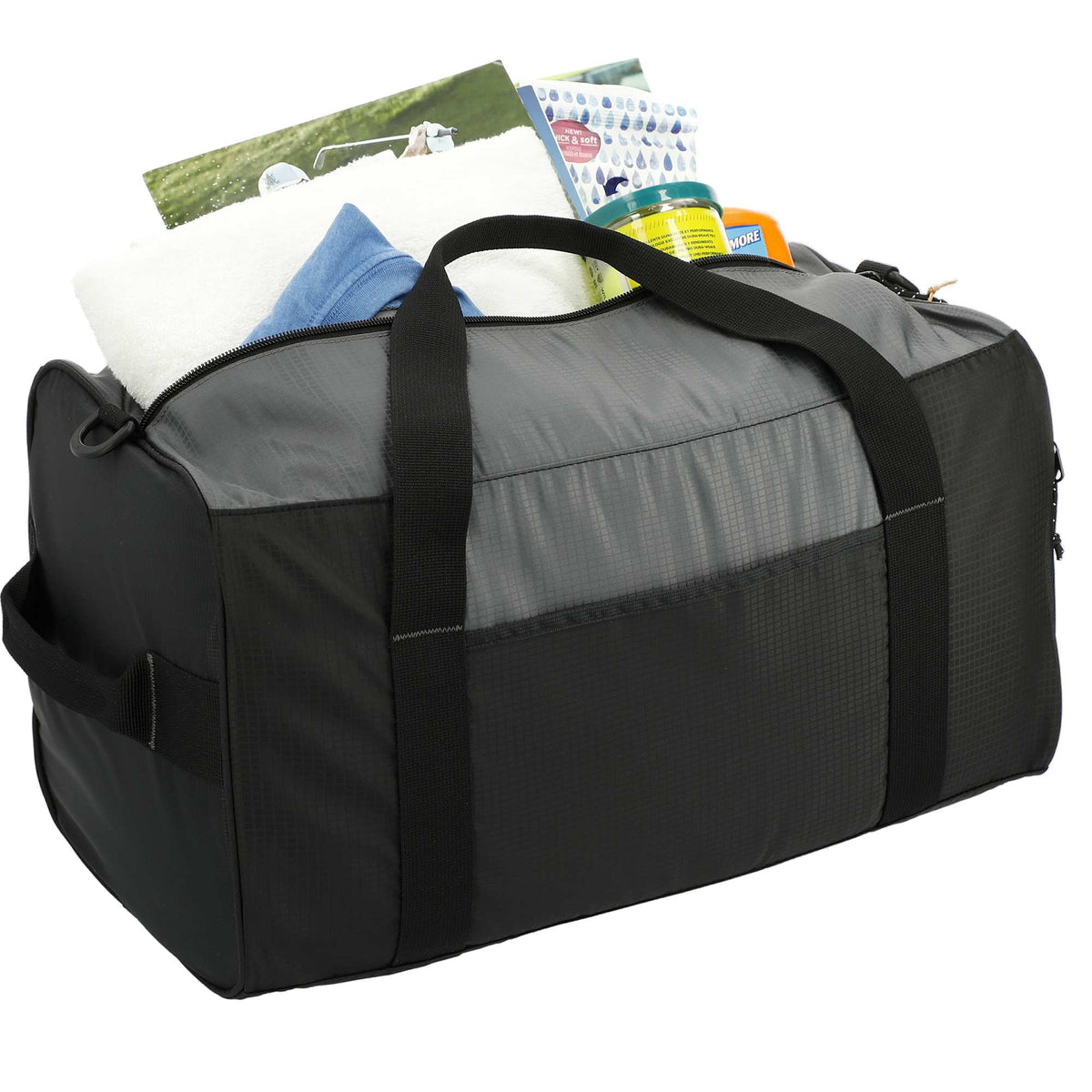 Trailhead Duffel Bag in Recycled Nylon Ripstop Embroidery - Black/Gray - Right Angle 4