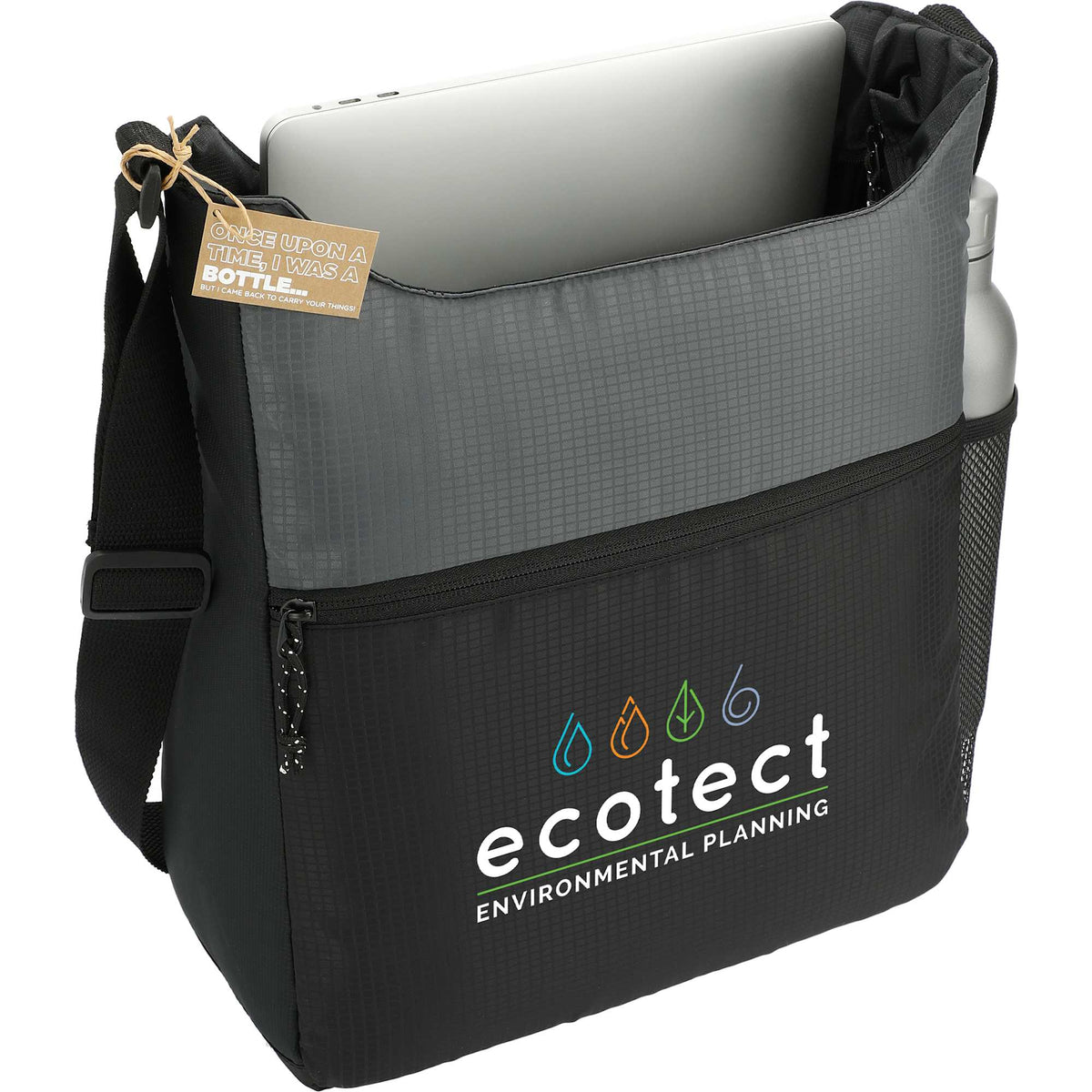 Trailhead Recycled Nylon Tote with 13 Inch Laptop Sleeve - Black/Gray - Right Angle 2