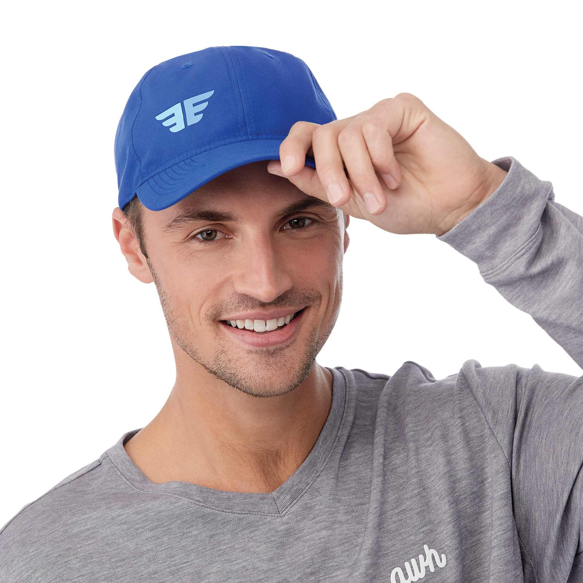 Transcend Lightweight Ball Cap with UPF 40+ Transfer - New Royal - Front On Model 2