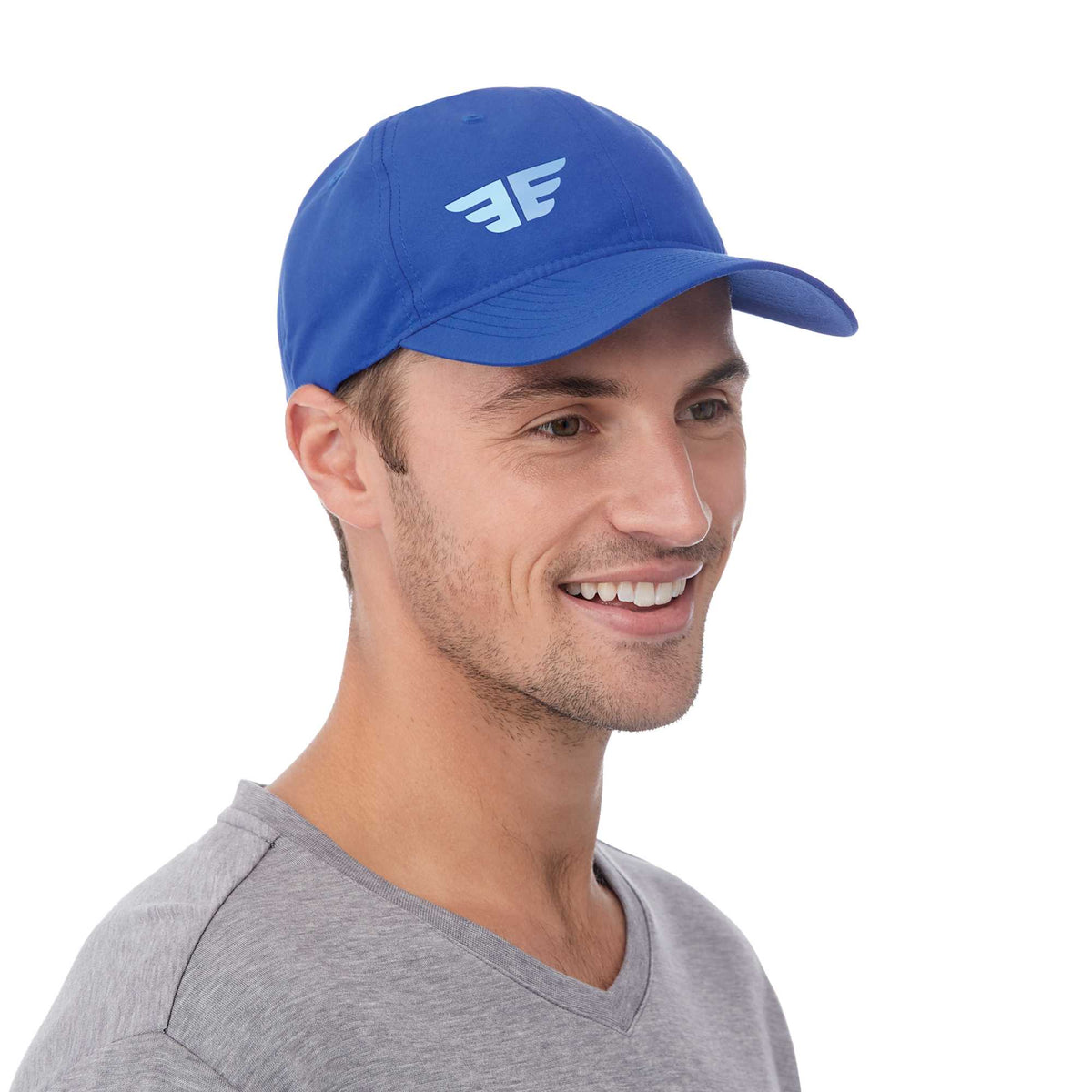 Transcend Lightweight Ball Cap with UPF 40+ Transfer - New Royal - Front On Model