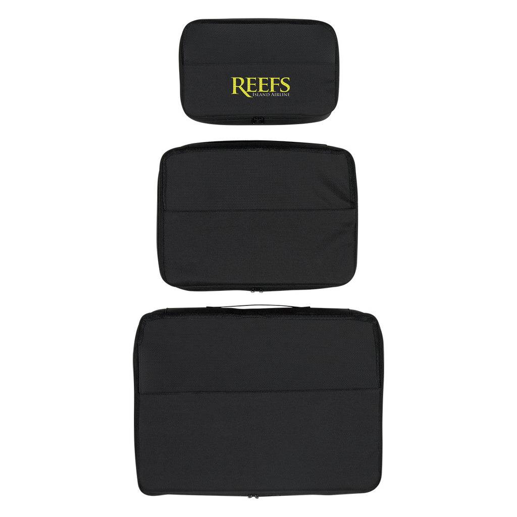 Travel Bag Set, Three Piece - Black - Embroidery