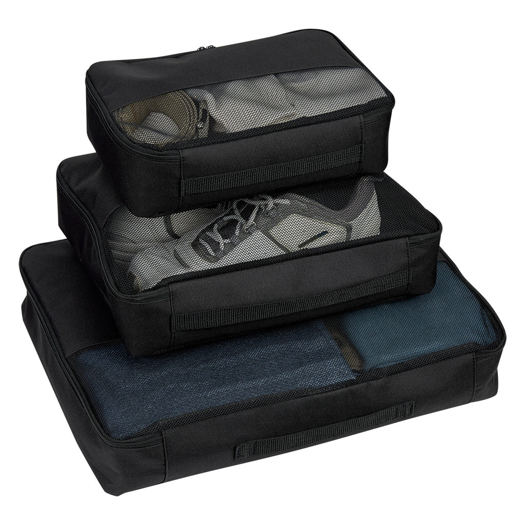 Travel Bag Set, Three Piece - Black - Stack_Propped