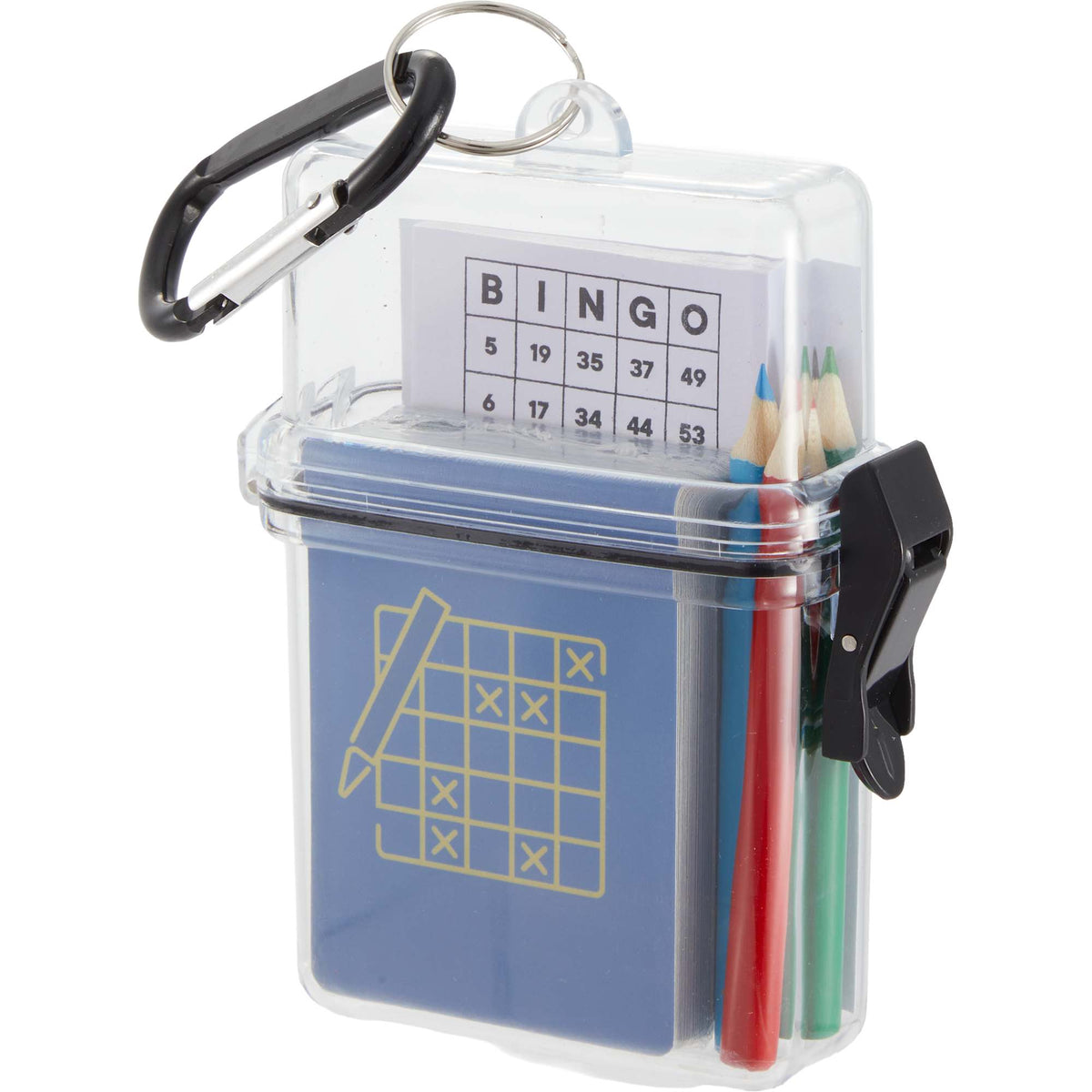 Travel Bingo Game Set with Carabiner Case - Clear - Left Angle 2