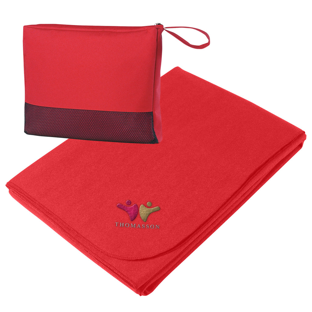 Travel Blanket in Recycled PET - Red - Embroidery