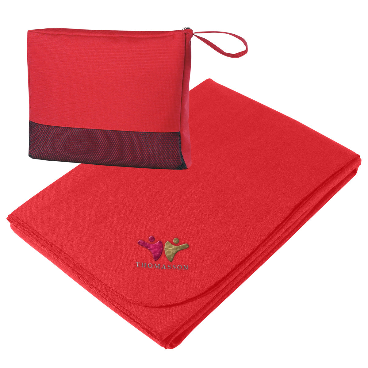 Travel Blanket in Recycled PET - Red - Embroidery